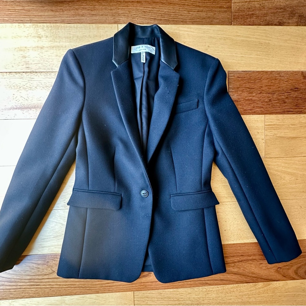 Rag & Bone Black Blazer with Leather trim